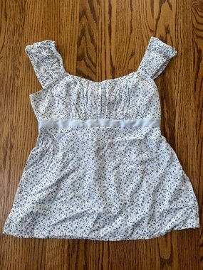 Hollister White and Blue Floral Square-Neck Top